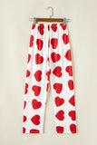 Red Ruffled Tank Top And Heart Print Pants Lounge Set