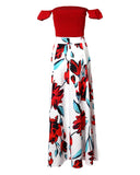 Off Shoulder Ruffles Top & Floral Print High Slit Skirt Set