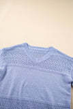 Sky Blue Eyelet Pattern Detail V Neck Drop Shoulder Sweater