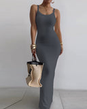 U Neck Spaghetti Strap Maxi Dress