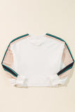 White Striped Color Block Exposed Seam Loose Active Sweatshirt