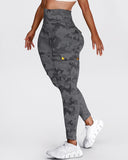 Camouflage Print High Waist Skinny Button Leggings with Pocket Casual Pants