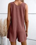 Scoop Neck Sleeveless Button Front Romper Casual Pocket Design Loose Fit Knit Jumpsuit