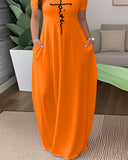 Faith Print Off the Shoulder Short Sleeve Elegant Maxi Dress with Pocket