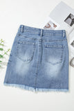 Beau Blue Shimmer Heart Pattern Distressed Denim Mini Skirt