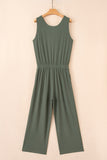 Vineyard Green Buttoned Drawstring Waist Sleeveless Wide Leg Jumpsuit