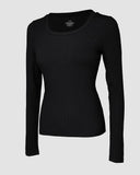 U Neck Built in Bra Long Sleeve Ribbed Top