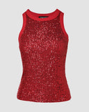 Allover Sequin O neck Sleeveless Tank Tops Slim Fitted Shirt