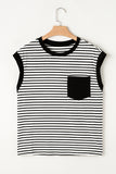 Black Stripe Chest Pocket Patch Round Neck Tank Top