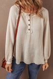Oatmeal Waffle Knit Buttoned Front Raglan Sleeve Loose Blouse