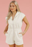 Jet Stream Textured Zipped Front V Neck Collared Casual Romper