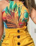 Button High Waist Belted Shorts