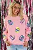Pink Sequined Bunny Egg Easter Day Pullover Sweatshirt