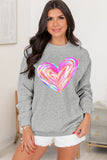 Gray Valentines Brushwork Heart Graphic Drop Shoulder Sweatshirt