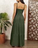 Polka Dot V Neck Spaghetti Strap High Waist Dress Casual Twist Ruffle Hem A Line Flowy Maxi Dress
