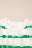 Bright Green Striped Round Neck Casual Sweater Vest