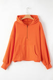 Orange Fleece Lined Half Zipper Kangaroo Pockets Loose Hoodie