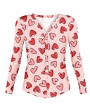 Valentine's Day Heart Pattern Button Front Long Sleeve Rompers Onesie Pajamas