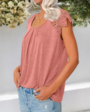 Contrast Lace Round Neck Short Sleeve Ruched Top Casual Slim Fit T Shirt