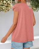 Contrast Lace Round Neck Short Sleeve Ruched Top Casual Slim Fit T Shirt