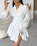 Ruched Eyelet Embroidery Shirt Dress