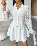 Ruched Eyelet Embroidery Shirt Dress