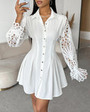 Ruched Eyelet Embroidery Shirt Dress