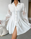 Ruched Eyelet Embroidery Shirt Dress