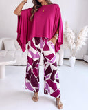 Cold Shoulder Batwing Sleeve Top and Colorblock Wide Leg Pants Set