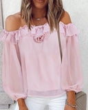 Rose Detail Ruffle Hem Off Shoulder Top