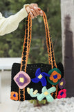 Black Flower Crochet Granny Knitted Tote Bag