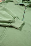 Smoke Green Fleece Lined Half Zipper Kangaroo Pockets Loose Hoodie