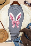 Gray Bunny Ear Bow Printed Easter Fashion T Shirt