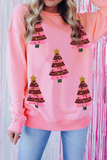 Pink Sequin Christmas Tree Graphic Drop Shoulder Sweatshirt