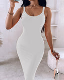 Spaghetti Strap U Neck Casual Maxi Dresses Slim Fit Cami Dress Party Club Bodycon Dress
