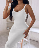 Spaghetti Strap U Neck Casual Maxi Dresses Slim Fit Cami Dress Party Club Bodycon Dress
