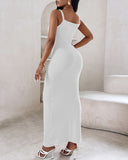 Spaghetti Strap U Neck Casual Maxi Dresses Slim Fit Cami Dress Party Club Bodycon Dress
