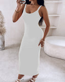 Spaghetti Strap U Neck Casual Maxi Dresses Slim Fit Cami Dress Party Club Bodycon Dress