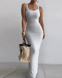 Spaghetti Strap U Neck Casual Maxi Dresses Slim Fit Cami Dress Party Club Bodycon Dress