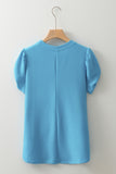 Light Blue Bubble Sleeve Solid Color Elegant T-Shirt