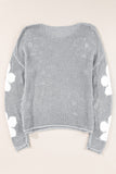 Light Grey Big Flower Hollowed Knit Drop Shoulder Sweater
