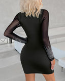 Rhinestone Sheer Mesh Patchwork Bodycon Dress