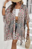 Apricot Floral Print Short Wide Sleeve Open Front Loose Kimono