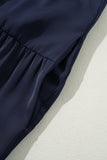 Navy Blue Collared V Neck Flutter Sleeve Tiered Plus Size Dress