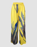 2 Pieces Outfit Plants Print Cold Shoulder Batwing Sleeve Top and Casual Wide Leg Pants Set