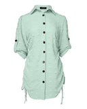 Large Swiss Dot Stand Collar Long Sleeve Chiffon Shirt Dress Casual Button Design Mini Dress