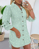 Large Swiss Dot Stand Collar Long Sleeve Chiffon Shirt Dress Casual Button Design Mini Dress