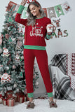 Fiery Red Christmas Striped Contrast Two Piece Lounge Set