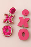 Rose Red XOXO Rice Beaded Dangle Stud Earrings