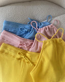 2 Pieces Outfit Striped Print Halter Tied Detail Sleeveless Knit Top and Casual Slim Fit Pants Set